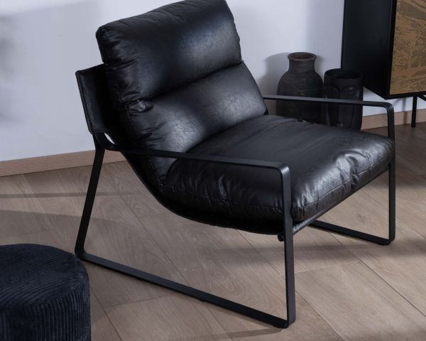 Sillón club rediseñado en tejido antracita y metal negro «Torsten»