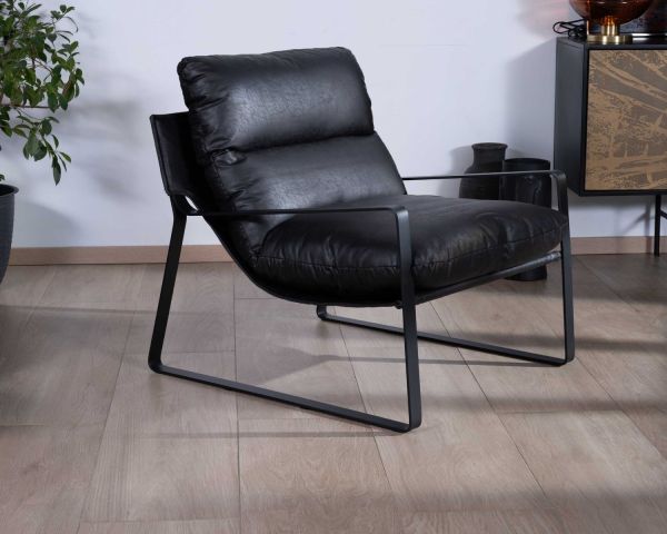 Sillón club rediseñado en tejido antracita y metal negro «Torsten»