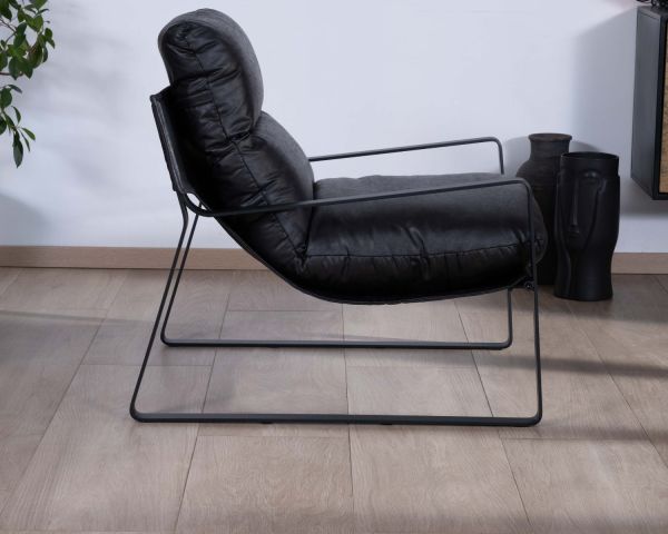 Sillón club rediseñado en tejido antracita y metal negro «Torsten»