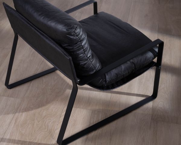 Sillón club rediseñado en tejido antracita y metal negro «Torsten»