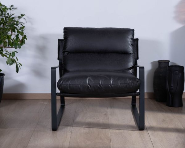 Sillón club rediseñado en tejido antracita y metal negro «Torsten»
