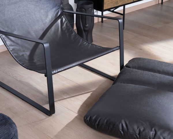 Sillón club rediseñado en tejido antracita y metal negro «Torsten»