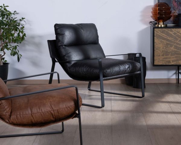 Sillón club rediseñado en tejido antracita y metal negro «Torsten»