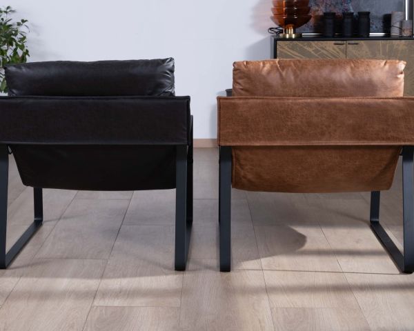 Sillón retro de tela color habano y metal negro «Torsten»