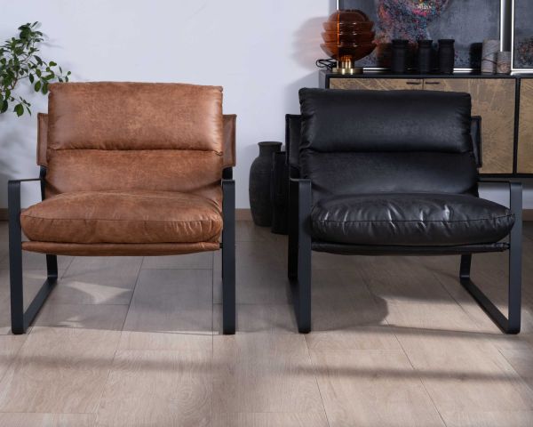 Sillón retro de tela color habano y metal negro «Torsten»