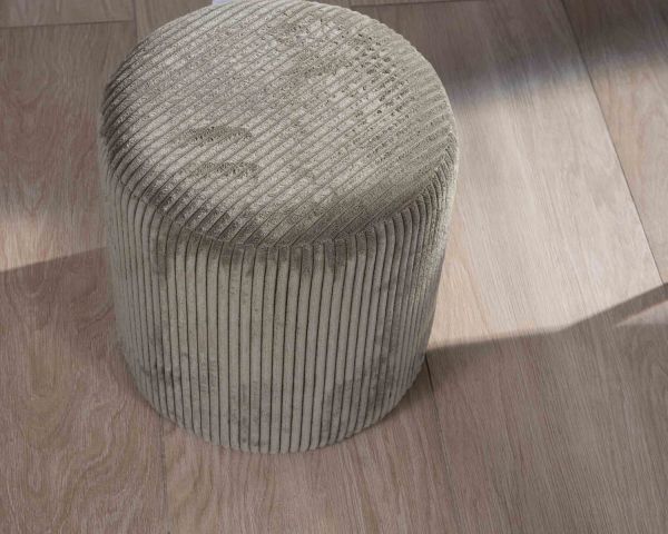 Lote de 2 pufs redondos pequeños de terciopelo acanalado de color caqui «Snaw», de 35 cm de diámetro