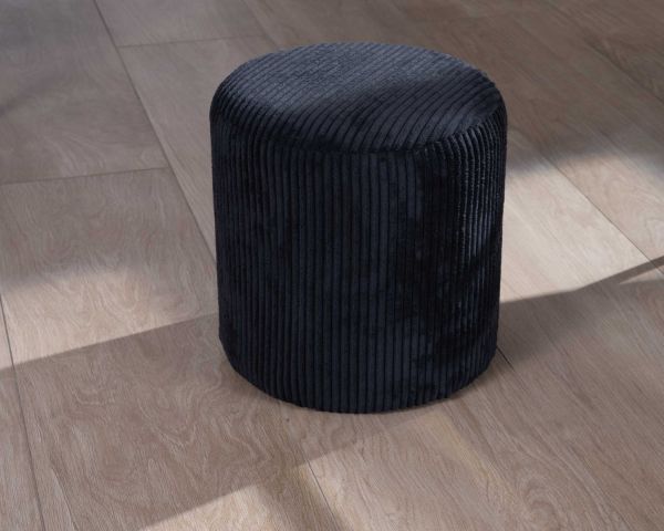 Lote de 2 pufs negros de terciopelo acanalado «Snaw», de 35 cm de diámetro