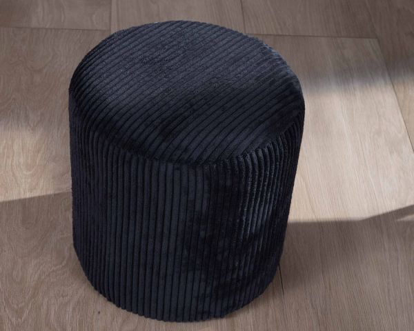 Lote de 2 pufs negros de terciopelo acanalado «Snaw», de 35 cm de diámetro