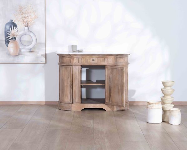 Mueble de baño con un lavabo, de madera maciza de mango y cuarzo blanco «Églantine»