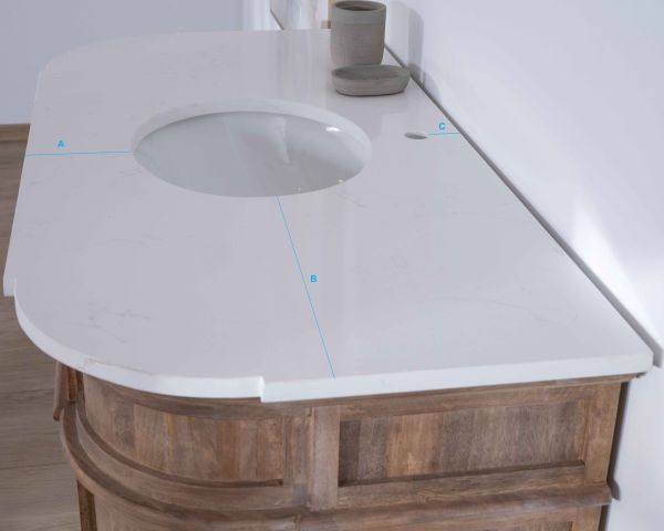 Mueble de baño con un lavabo, de madera maciza de mango y cuarzo blanco «Églantine»