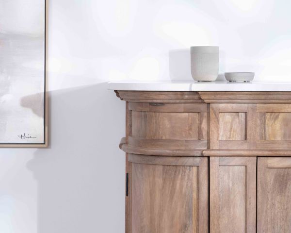 Mueble de baño con un lavabo, de madera maciza de mango y cuarzo blanco «Églantine»
