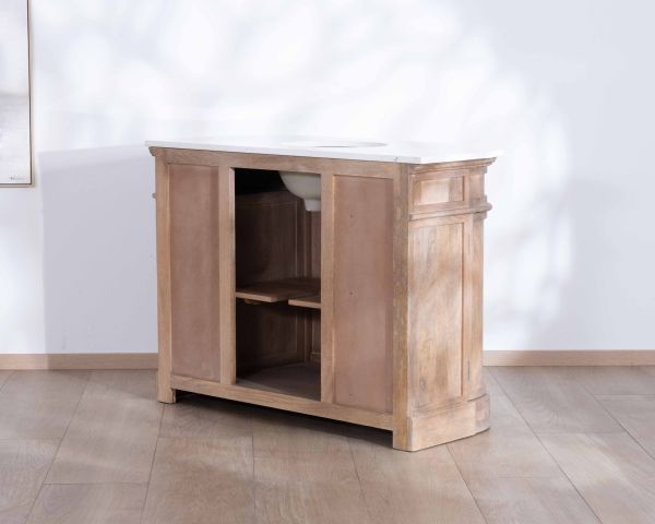 Mueble de baño con un lavabo, de madera maciza de mango y cuarzo blanco «Églantine»