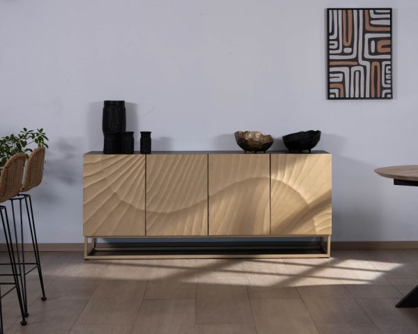 Aparador de 4 puertas dorado y negro «Pop Vintage», de metal y madera maciza