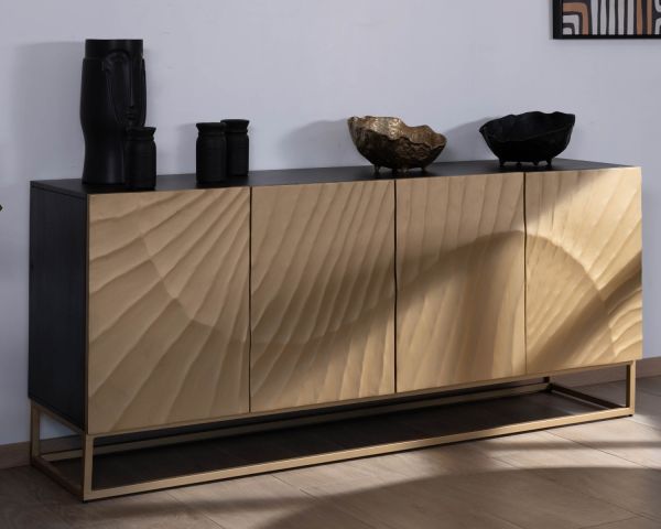 Aparador de 4 puertas dorado y negro «Pop Vintage», de metal y madera maciza