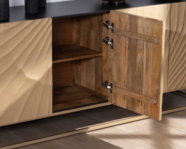 Aparador de 4 puertas dorado y negro «Pop Vintage», de metal y madera maciza