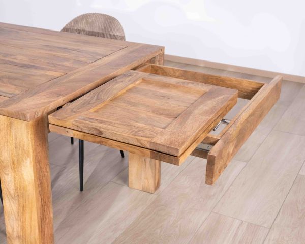 Mesa de comedor extensible de 200 a 290 cm «Jappy» en madera de mango oscuro