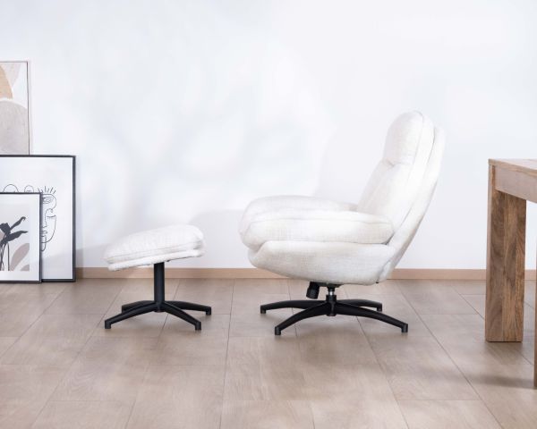 Sillón vintage con puf de tela blanca ultrasuave «Branson»