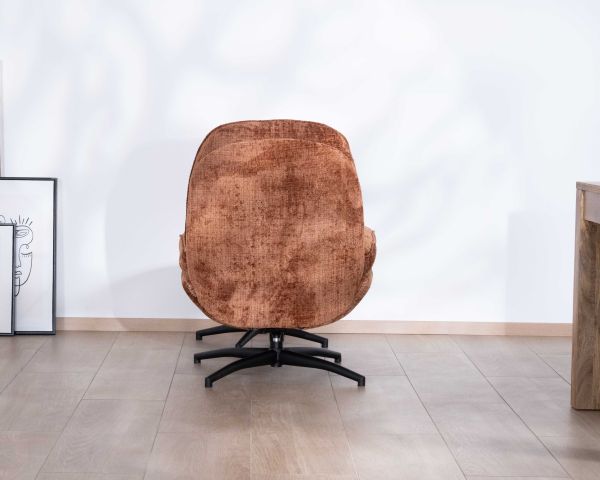Sillón de relajación con puf de tela suave color terracota «Branson», giratorio 360°