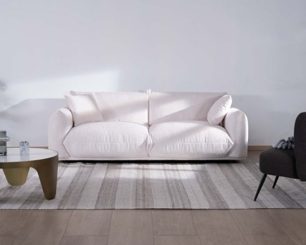 Sofá retro de 3 plazas de terciopelo blanco «Moon»