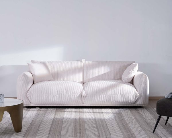 Sofá retro de 3 plazas de terciopelo blanco «Moon»