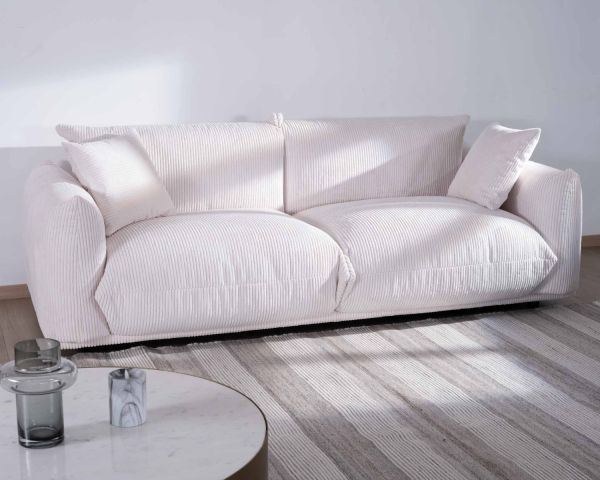 Sofá retro de 3 plazas de terciopelo blanco «Moon»