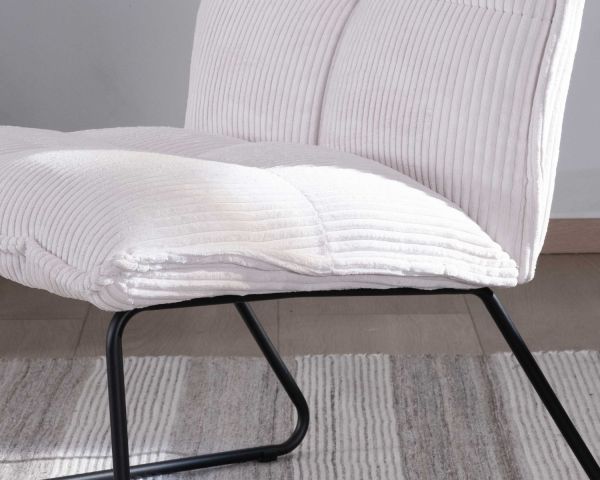Lote de 2 sillones sin reposabrazos de terciopelo acanalado blanco «Calvin» con patas de metal