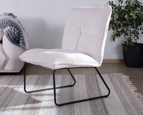 Lote de 2 sillones sin reposabrazos de terciopelo acanalado blanco «Calvin» con patas de metal