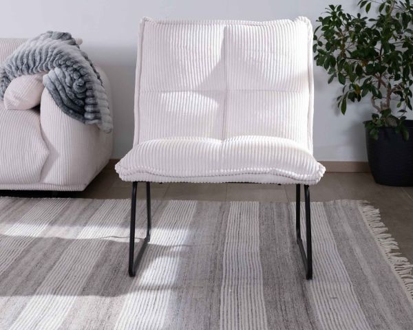 Lote de 2 sillones sin reposabrazos de terciopelo acanalado blanco «Calvin» con patas de metal
