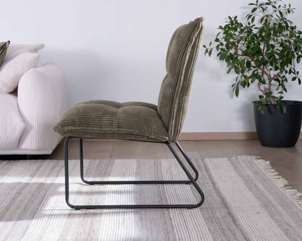Lote de 2 sillones sin reposabrazos de terciopelo acanalado de color caqui «Calvin»