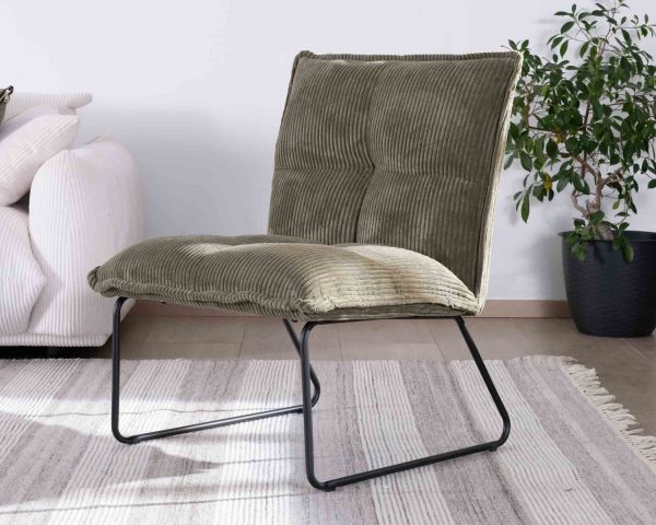Lote de 2 sillones sin reposabrazos de terciopelo acanalado de color caqui «Calvin»