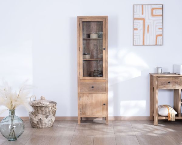 Estantería con puertas de cristal de madera maciza de mango «Maestro»