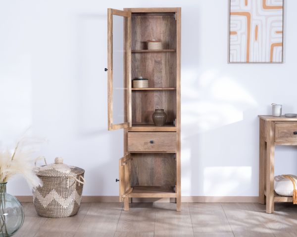 Estantería con puertas de cristal de madera maciza de mango «Maestro»