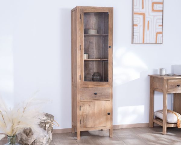 Estantería con puertas de cristal de madera maciza de mango «Maestro»