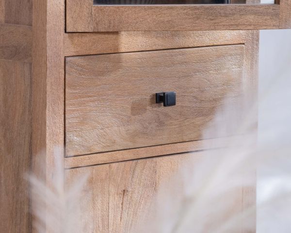 Estantería con puertas de cristal de madera maciza de mango «Maestro»