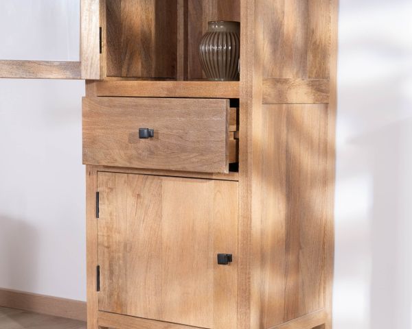 Estantería con puertas de cristal de madera maciza de mango «Maestro»