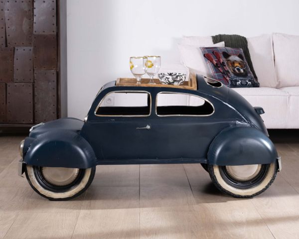 Original mesa de centro con forma de coche vintage azul «Crazy»