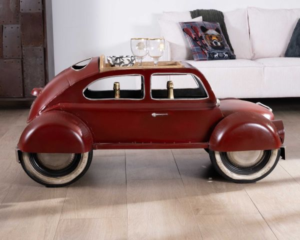 Mesa de salón vintage y decorativa con diseño de coche rojo «Crazy»