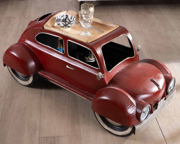 Mesa de salón vintage y decorativa con diseño de coche rojo «Crazy»