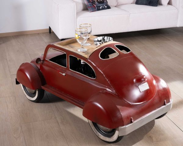 Mesa de salón vintage y decorativa con diseño de coche rojo «Crazy»