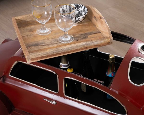 Insólita mesa de salón con forma de coche vintage amarillo «Crazy»