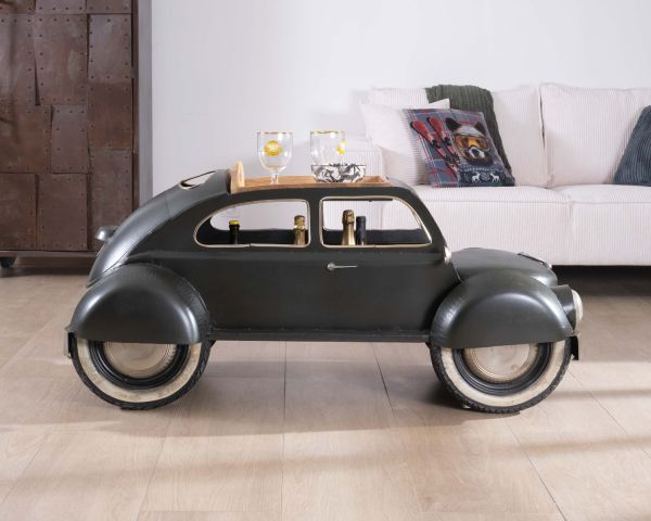 Singular mesa de centro vintage con diseño de coche en verde oscuro y tablero de madera «Crazy»