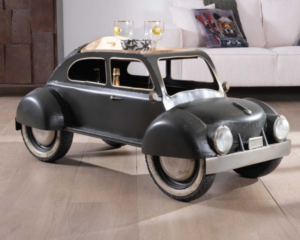 Singular mesa de centro vintage con diseño de coche en verde oscuro y tablero de madera «Crazy»