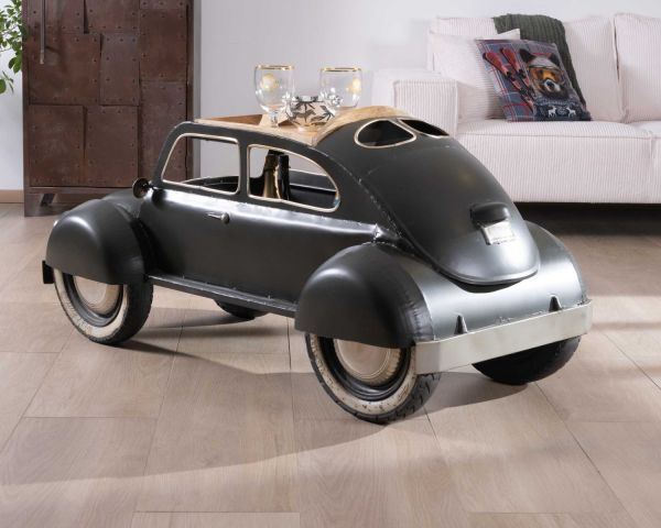 Singular mesa de centro vintage con diseño de coche en verde oscuro y tablero de madera «Crazy»