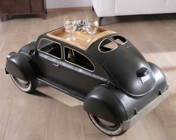 Singular mesa de centro vintage con diseño de coche en verde oscuro y tablero de madera «Crazy»