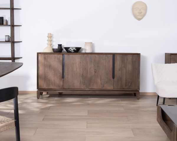 Aparador de 4 puertas de estilo retro en madera maciza de mango «Slody»