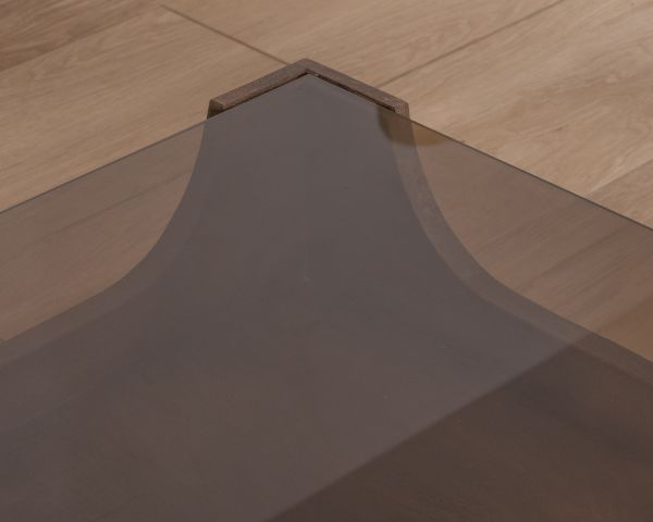 Mesa de centro cuadrada de diseño vintage en madera de mango con tablero de cristal «Slody»