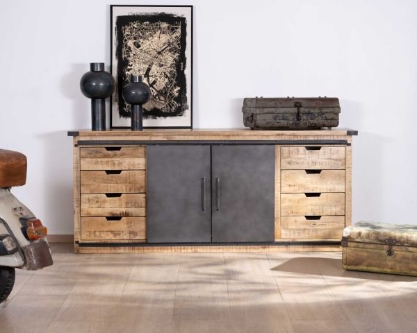 Aparador de metal y madera de 200 cm con puertas correderas «Caractère»