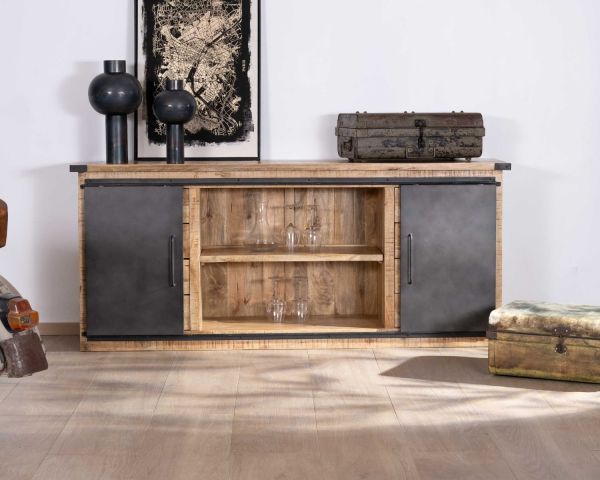 Aparador de metal y madera de 200 cm con puertas correderas «Caractère»
