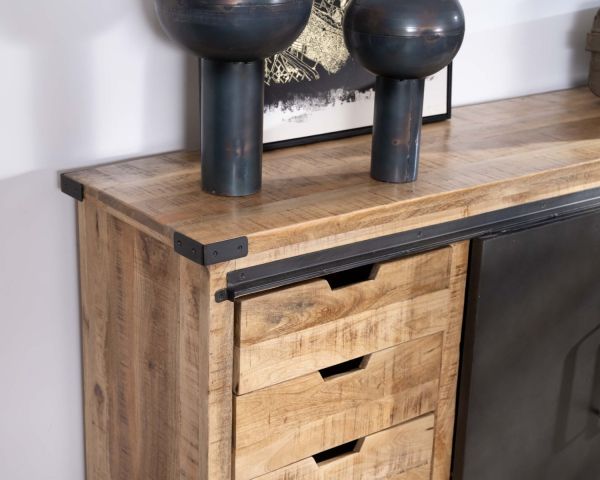 Aparador de metal y madera de 200 cm con puertas correderas «Caractère»