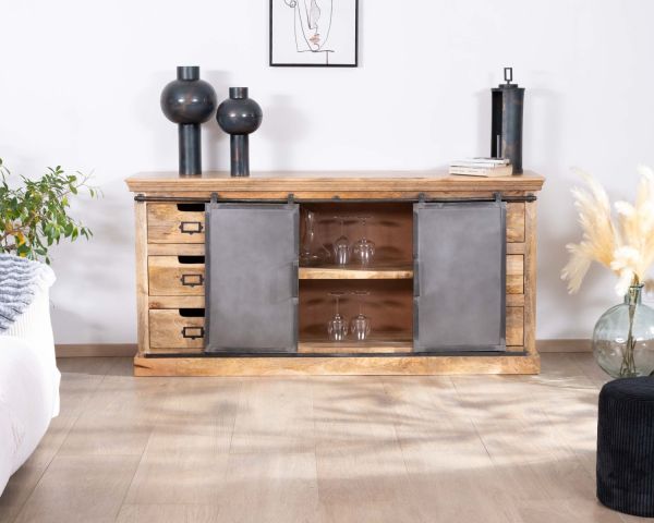 Aparador de estilo «factory» de madera maciza y metal «Haden»